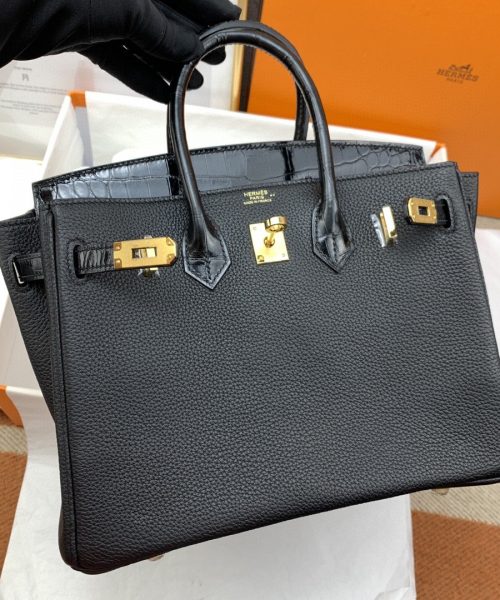 1:1 Replica Hermes Birkin Nata Swift Black For Women Gold Toned Hardware 10in/25cm