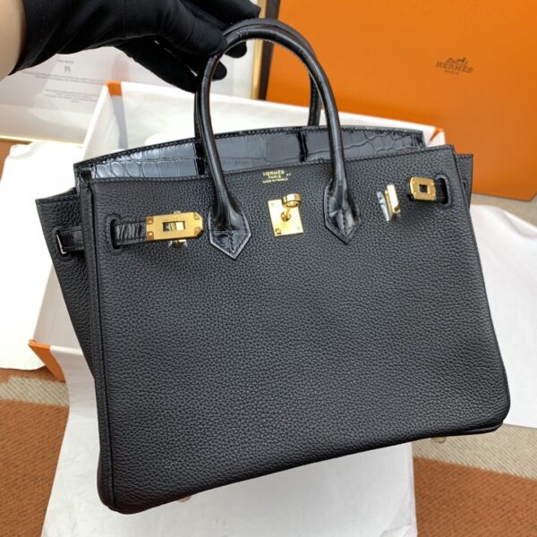 1:1 Replica Hermes Birkin Nata Swift Black For Women Gold Toned Hardware 10in/25cm