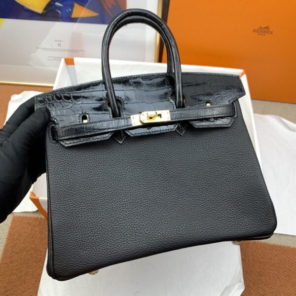 1:1 Replica Hermes Birkin Nata Swift Black For Women Gold Toned Hardware 10in/25cm