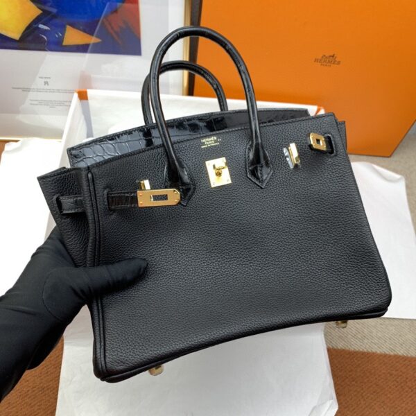 1:1 Replica Hermes Birkin Nata Swift Black For Women Gold Toned Hardware 10in/25cm