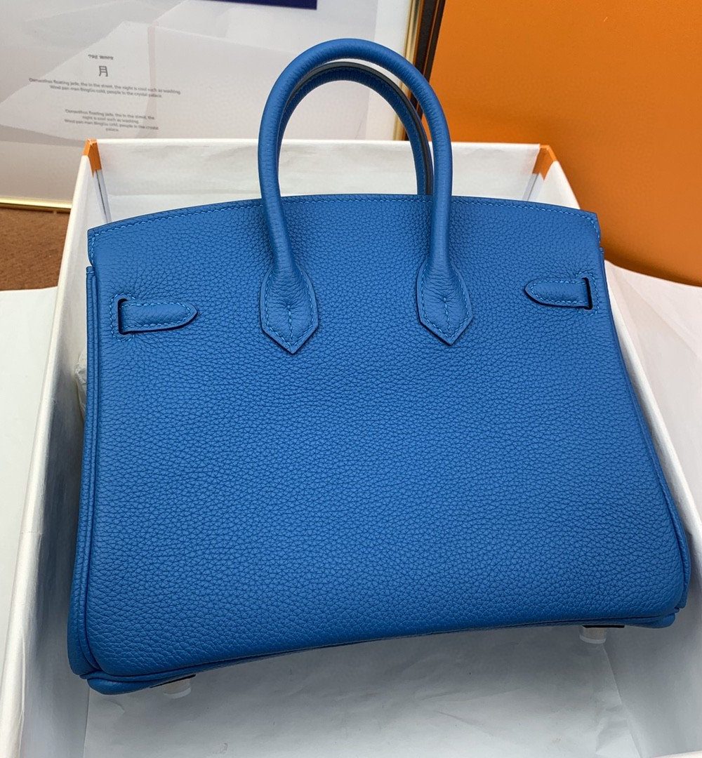 1:1 Replica Hermes Birkin Nata Swift Blue For Women Silver Toned Hardware 10in/25cm
