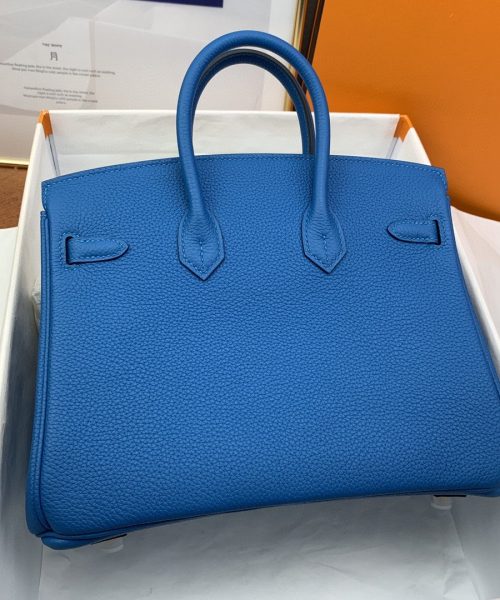 1:1 Replica Hermes Birkin Nata Swift Blue For Women Silver Toned Hardware 10in/25cm