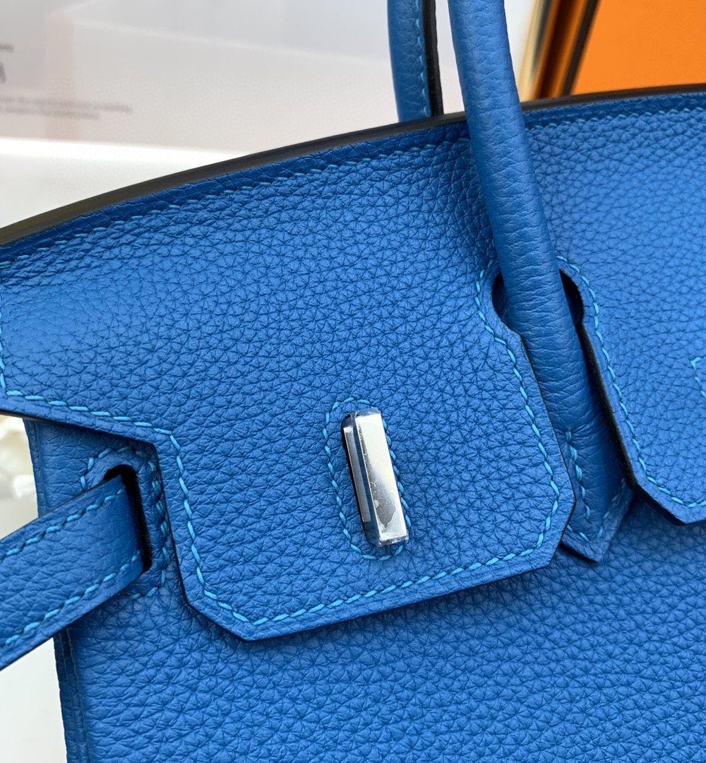1:1 Replica Hermes Birkin Nata Swift Blue For Women Silver Toned Hardware 10in/25cm