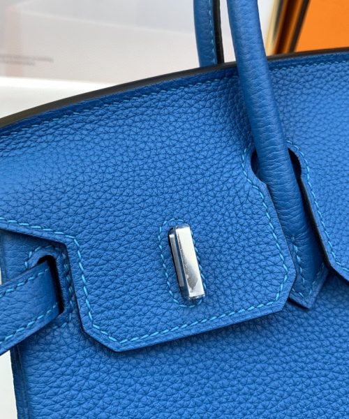 1:1 Replica Hermes Birkin Nata Swift Blue For Women Silver Toned Hardware 10in/25cm