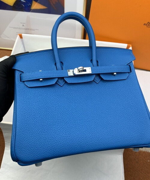 1:1 Replica Hermes Birkin Nata Swift Blue For Women Silver Toned Hardware 10in/25cm