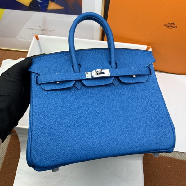 1:1 Replica Hermes Birkin Nata Swift Blue For Women Silver Toned Hardware 10in/25cm