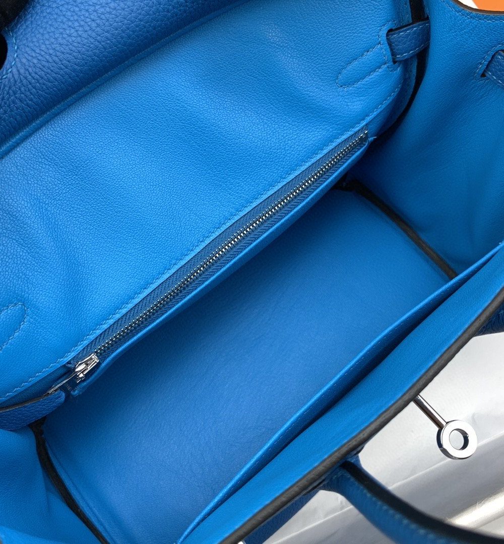 1:1 Replica Hermes Birkin Nata Swift Blue For Women Silver Toned Hardware 10in/25cm