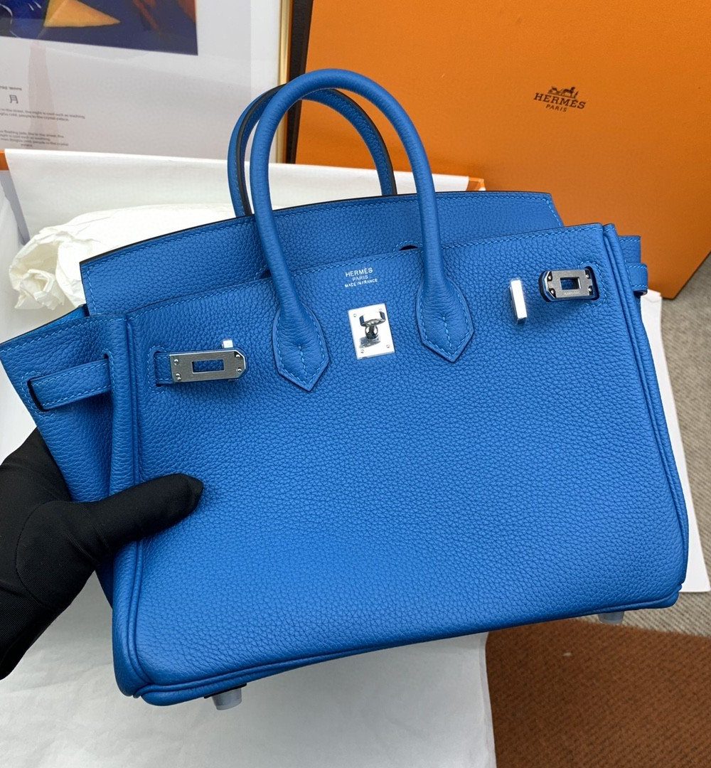 1:1 Replica Hermes Birkin Nata Swift Blue For Women Silver Toned Hardware 10in/25cm
