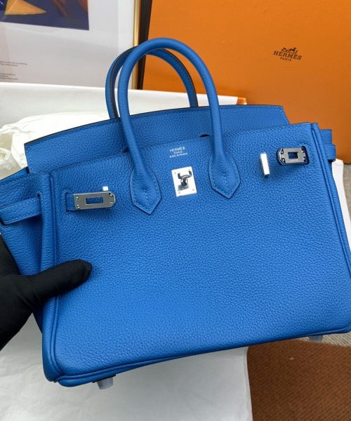 1:1 Replica Hermes Birkin Nata Swift Blue For Women Silver Toned Hardware 10in/25cm