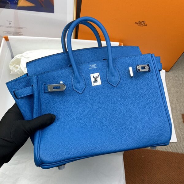 1:1 Replica Hermes Birkin Nata Swift Blue For Women Silver Toned Hardware 10in/25cm