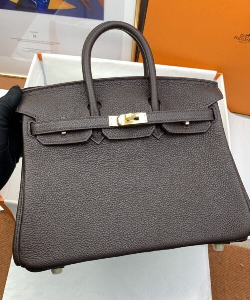 1:1 Replica Hermes Birkin Nata Swift Dark Brown For Women Gold Toned Hardware 10in/25cm