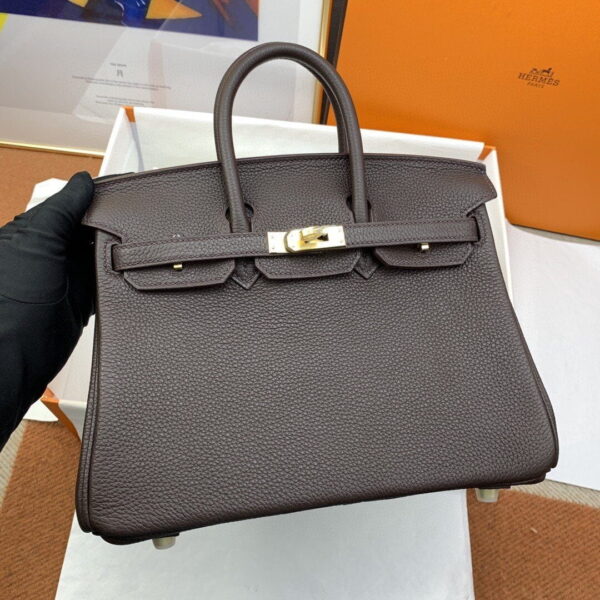 1:1 Replica Hermes Birkin Nata Swift Dark Brown For Women Gold Toned Hardware 10in/25cm