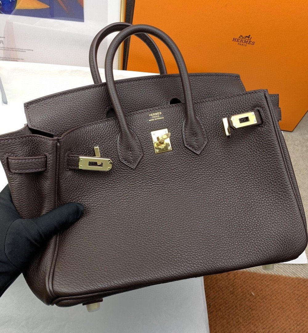 1:1 Replica Hermes Birkin Nata Swift Dark Brown For Women Gold Toned Hardware 10in/25cm