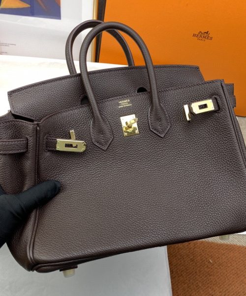 1:1 Replica Hermes Birkin Nata Swift Dark Brown For Women Gold Toned Hardware 10in/25cm