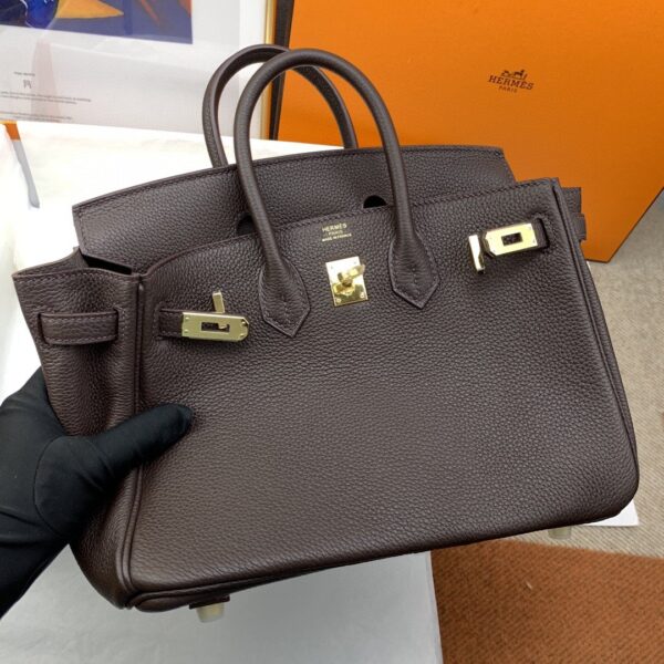 1:1 Replica Hermes Birkin Nata Swift Dark Brown For Women Gold Toned Hardware 10in/25cm