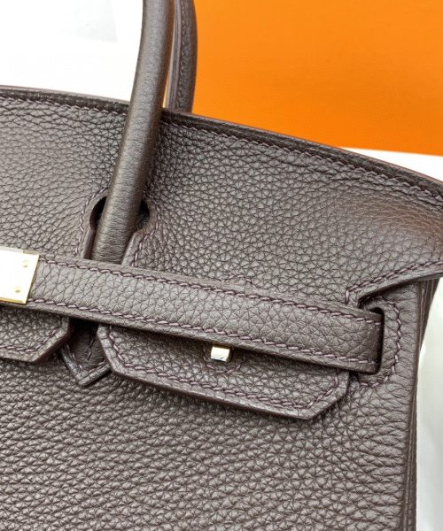 1:1 Replica Hermes Birkin Nata Swift Dark Brown For Women Gold Toned Hardware 10in/25cm