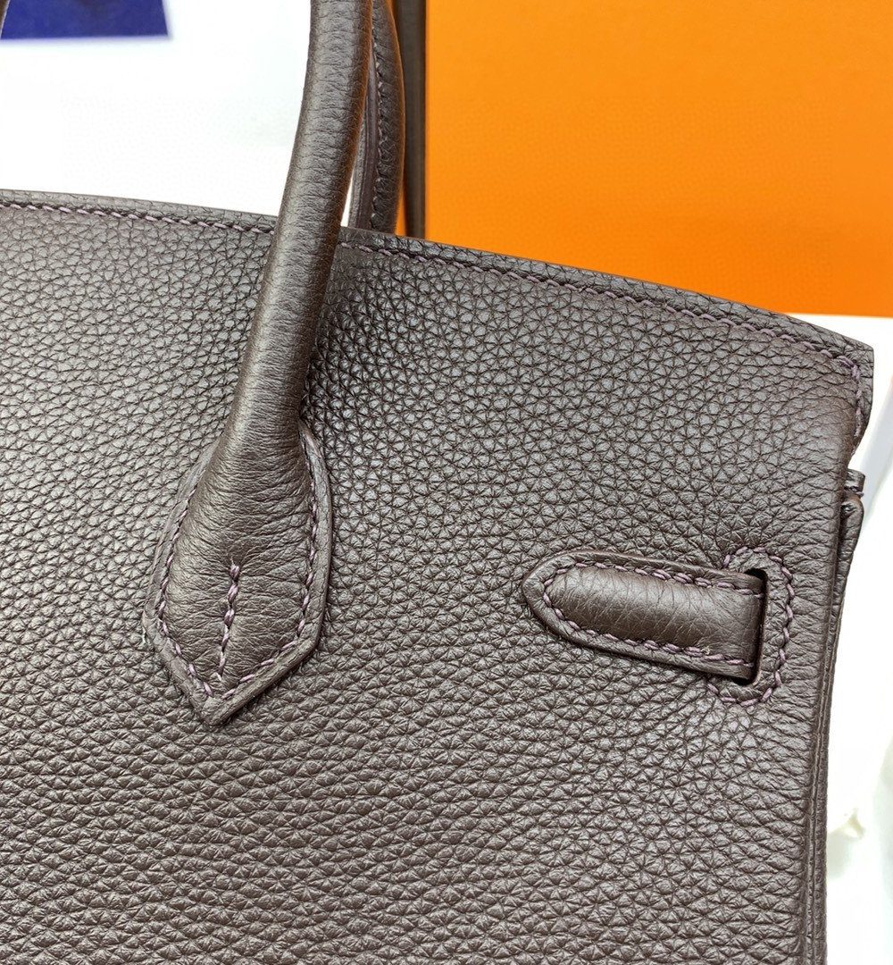 1:1 Replica Hermes Birkin Nata Swift Dark Brown For Women Gold Toned Hardware 10in/25cm