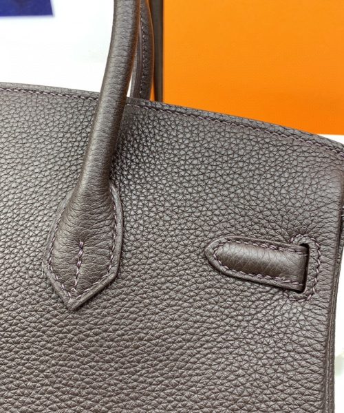 1:1 Replica Hermes Birkin Nata Swift Dark Brown For Women Gold Toned Hardware 10in/25cm