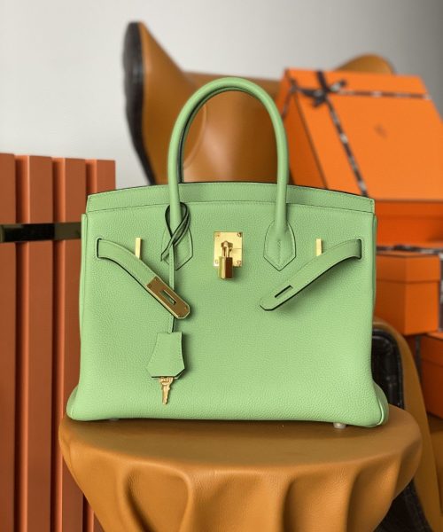 1:1 Replica Hermes Birkin Nata Swift Green For Women Gold Toned Hardware 10in/25cm