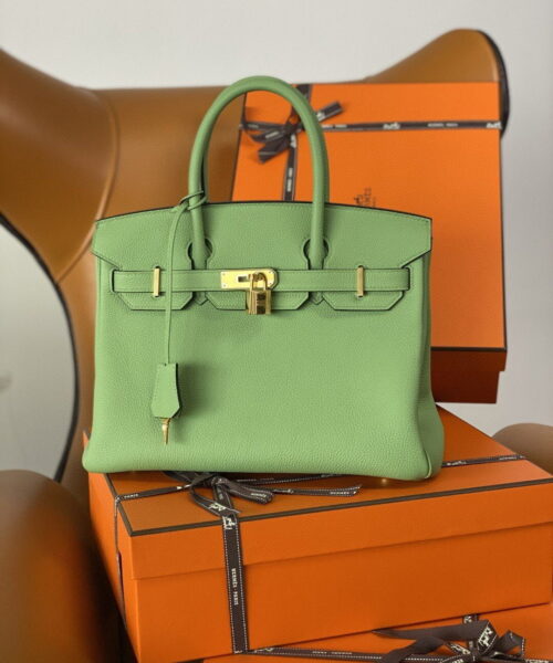 1:1 Replica Hermes Birkin Nata Swift Green For Women Gold Toned Hardware 10in/25cm