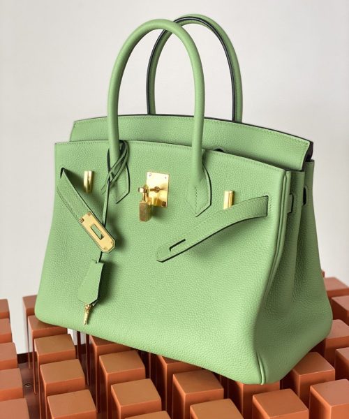 1:1 Replica Hermes Birkin Nata Swift Green For Women Gold Toned Hardware 10in/25cm