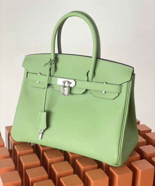 1:1 Replica Hermes Birkin Nata Swift Green For Women Silver Toned Hardware 10in/25cm