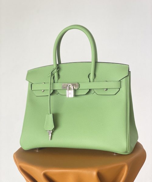 1:1 Replica Hermes Birkin Nata Swift Green For Women Silver Toned Hardware 10in/25cm