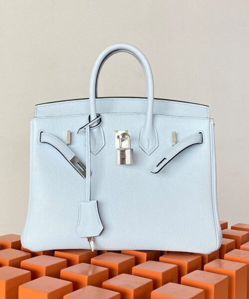 1:1 Replica Hermes Birkin Nata Swift Light Blue For Women Silver Toned Hardware 10in/25cm