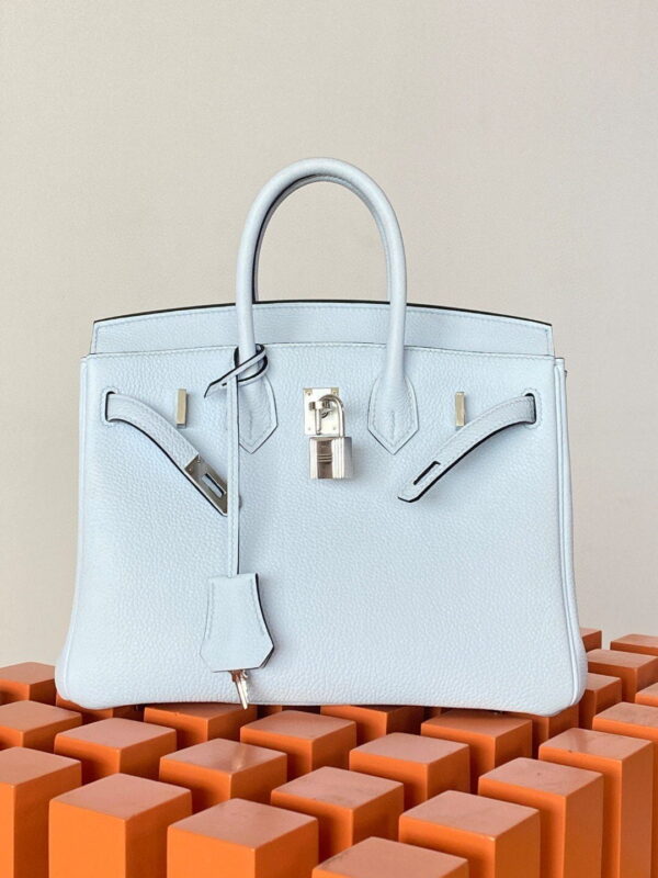 1:1 Replica Hermes Birkin Nata Swift Light Blue For Women Silver Toned Hardware 10in/25cm