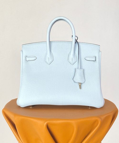 1:1 Replica Hermes Birkin Nata Swift Light Blue For Women Silver Toned Hardware 10in/25cm