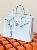 1:1 Replica Hermes Birkin Nata Swift Light Blue For Women Silver Toned Hardware 10in/25cm
