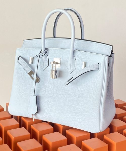 1:1 Replica Hermes Birkin Nata Swift Light Blue For Women Silver Toned Hardware 10in/25cm