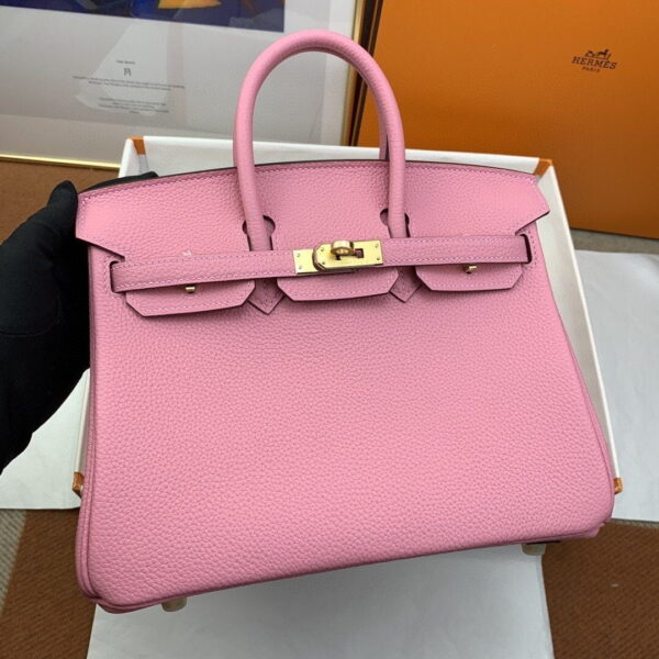 1:1 Replica Hermes Birkin Nata Swift Pink For Women Gold Toned Hardware 10in/25cm
