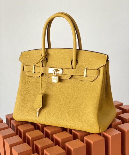 1:1 Replica Hermes Birkin Nata Swift Yellow For Women Gold Toned Hardware 10in/25cm