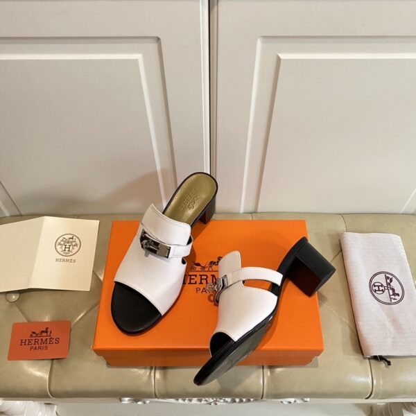 Hermes Candy Sandal White/Black For Women, Women's Shoes H211071Z