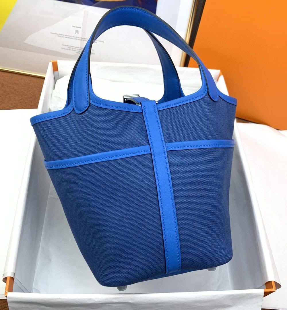 1:1 Replica Hermes Cargo Picotin Lock 18 Blue, Silver Toned Hardware Bag For Women, Women's Handbags, Shoulder Bags 7.1in/18cm