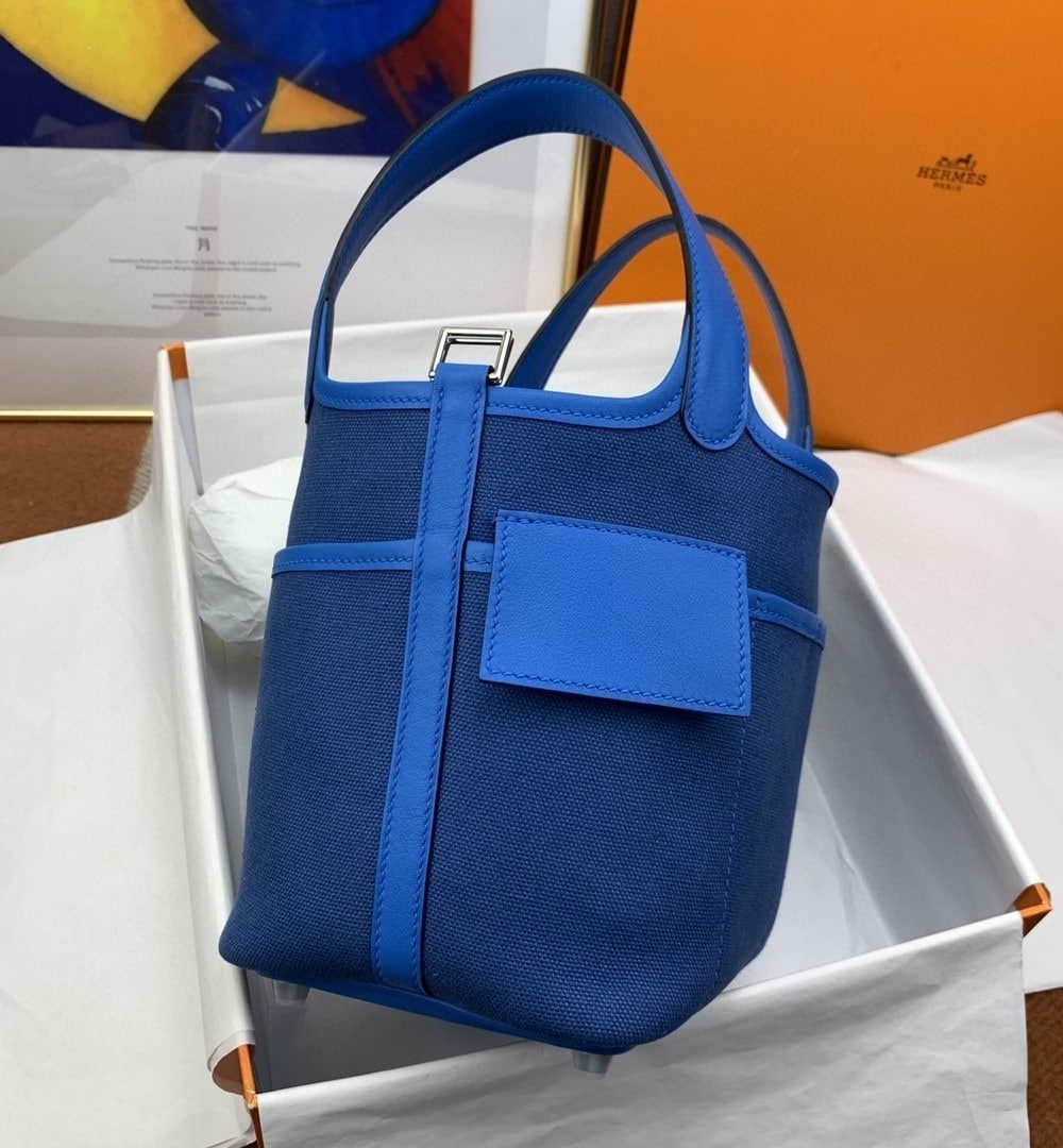 1:1 Replica Hermes Cargo Picotin Lock 18 Blue, Silver Toned Hardware Bag For Women, Women's Handbags, Shoulder Bags 7.1in/18cm