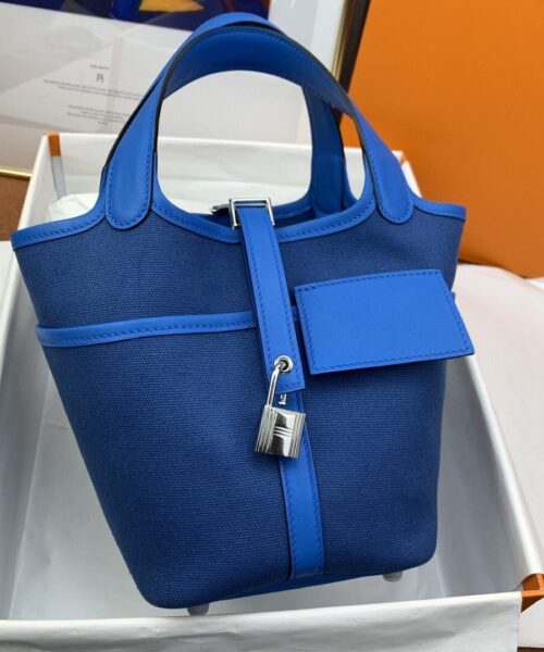 1:1 Replica Hermes Cargo Picotin Lock 18 Blue, Silver Toned Hardware Bag For Women, Women's Handbags, Shoulder Bags 7.1in/18cm