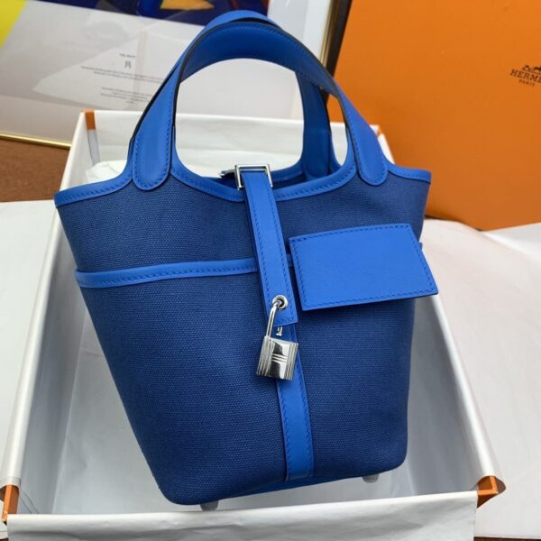 1:1 Replica Hermes Cargo Picotin Lock 18 Blue, Silver Toned Hardware Bag For Women, Women's Handbags, Shoulder Bags 7.1in/18cm
