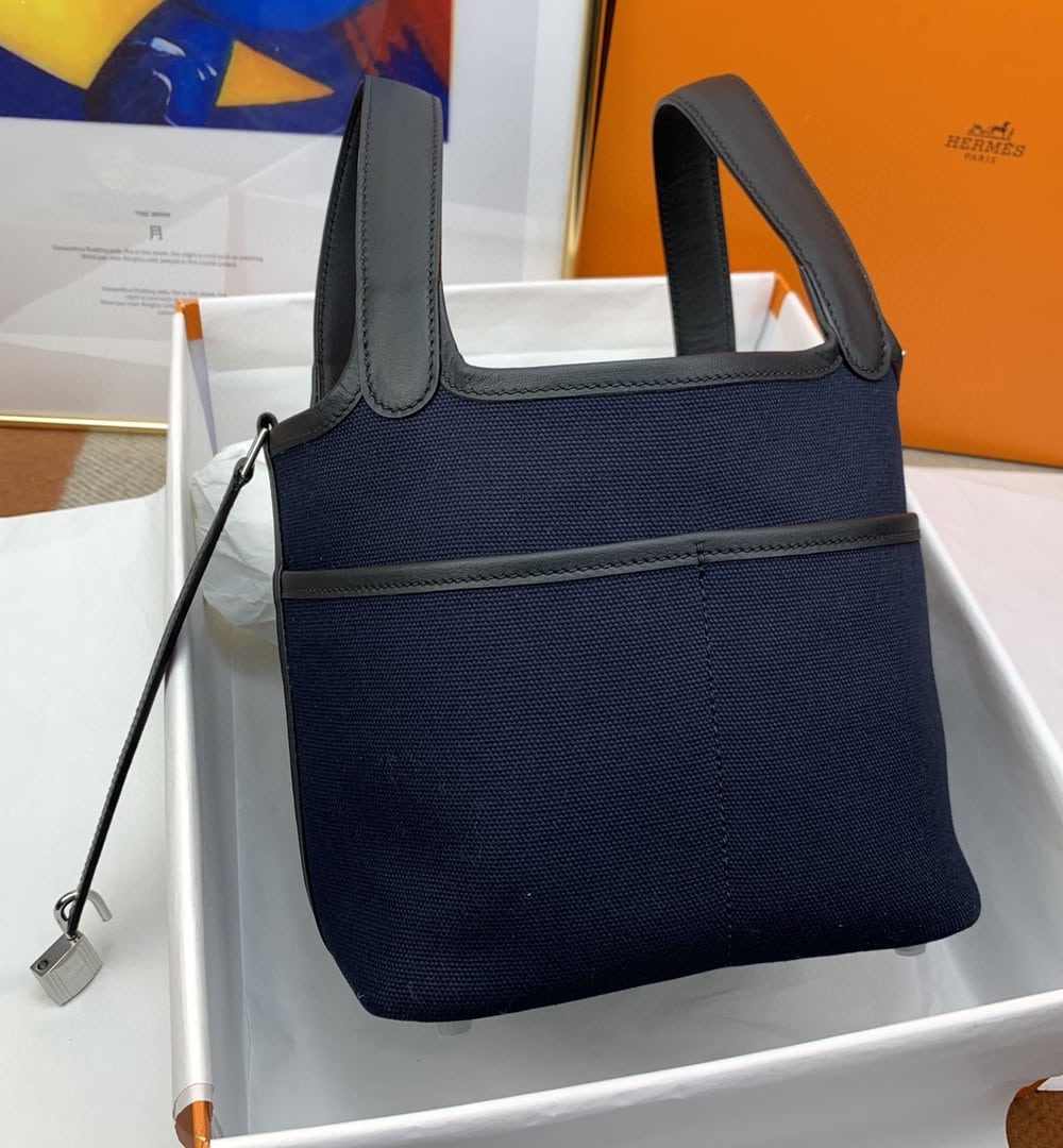 1:1 Replica Hermes Cargo Picotin Lock 18 Dark Blue, Silver Toned Hardware Bag For Women, Women's Handbags, Shoulder Bags 7.1in/18cm