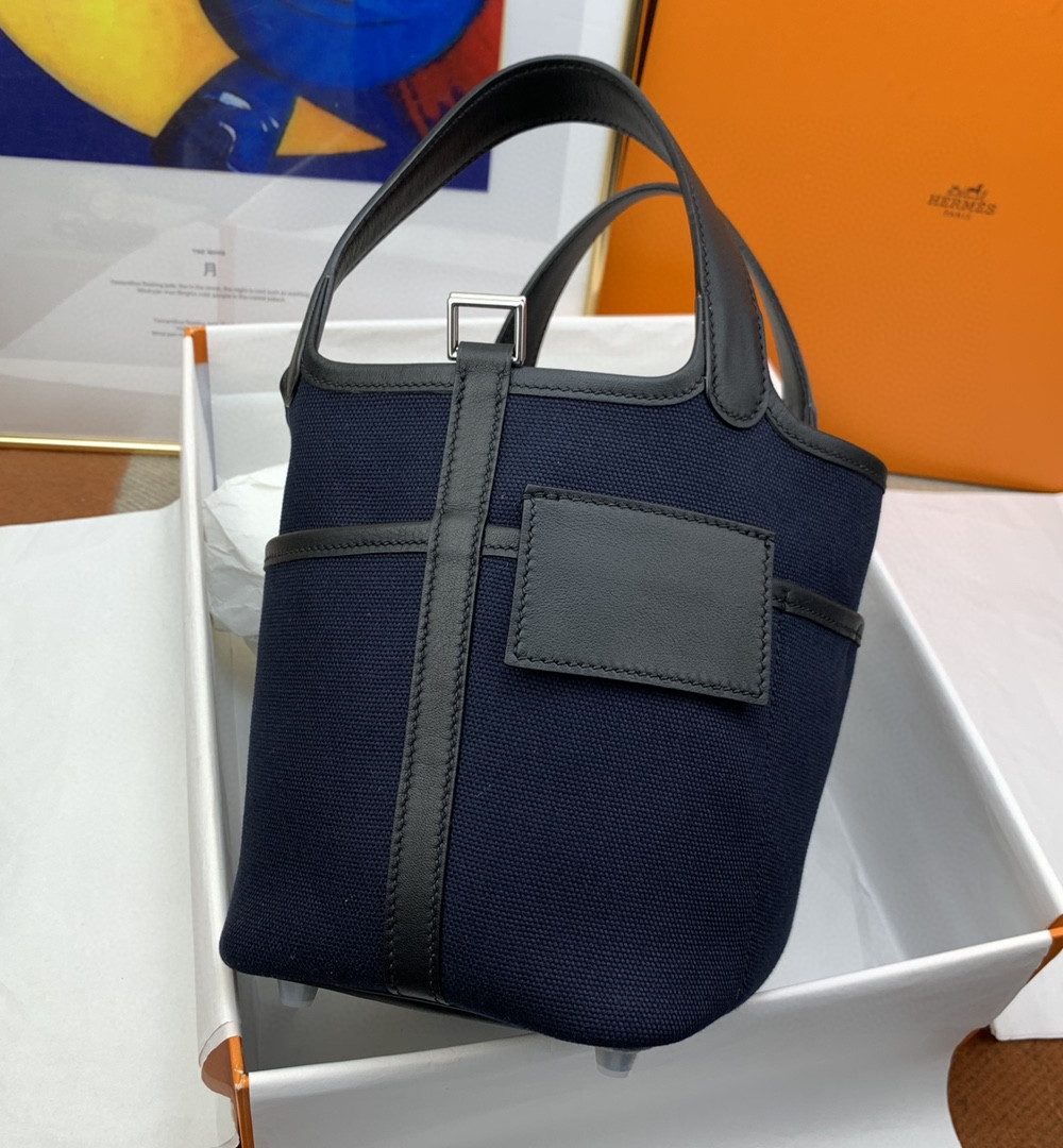 1:1 Replica Hermes Cargo Picotin Lock 18 Dark Blue, Silver Toned Hardware Bag For Women, Women's Handbags, Shoulder Bags 7.1in/18cm