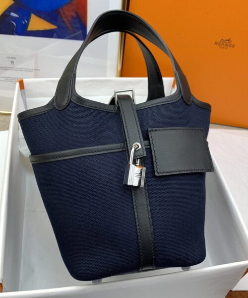 1:1 Replica Hermes Cargo Picotin Lock 18 Dark Blue, Silver Toned Hardware Bag For Women, Women's Handbags, Shoulder Bags 7.1in/18cm