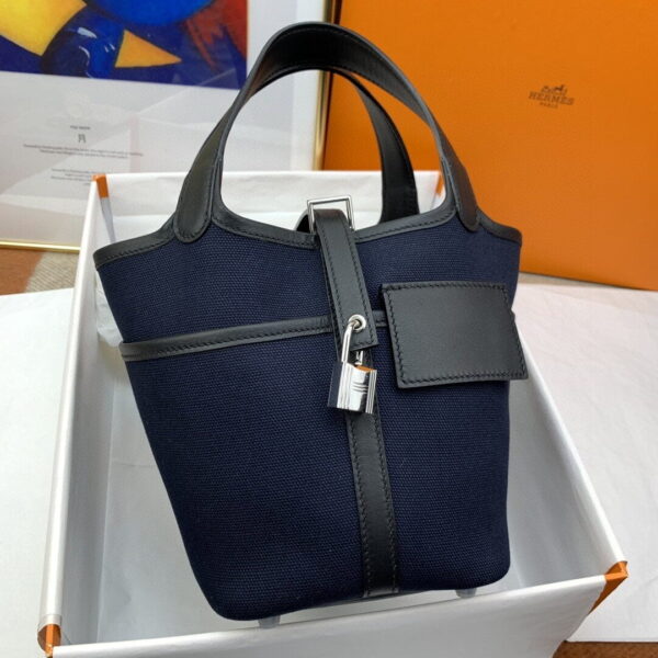 1:1 Replica Hermes Cargo Picotin Lock 18 Dark Blue, Silver Toned Hardware Bag For Women, Women's Handbags, Shoulder Bags 7.1in/18cm