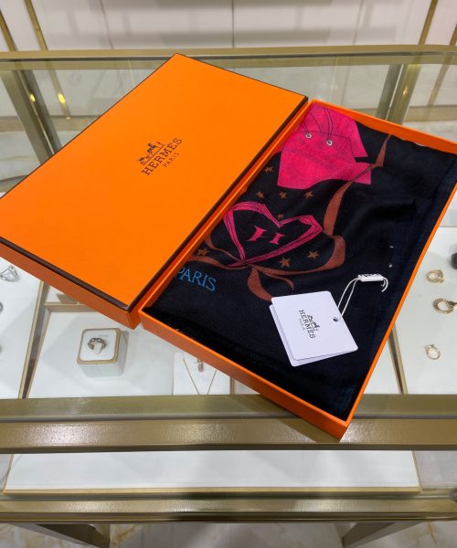 Hermes Cashmere Multicolor in Black Scarf 200cm/79in 