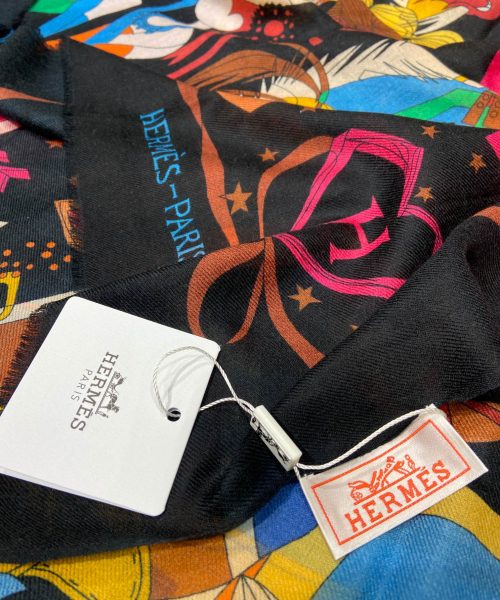 Hermes Cashmere Multicolor in Black Scarf 200cm/79in 