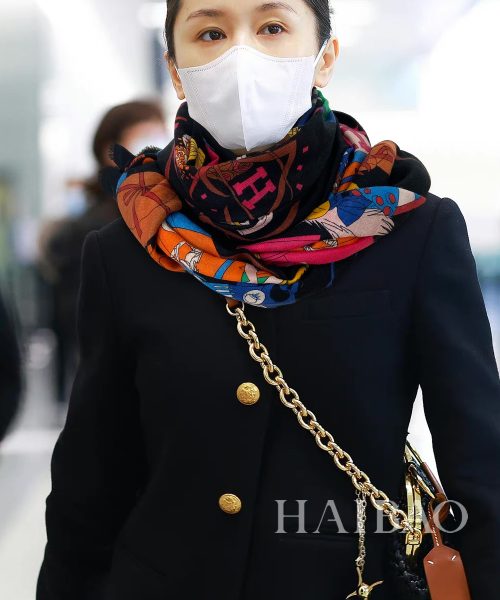 Hermes Cashmere Multicolor in Black Scarf 200cm/79in 
