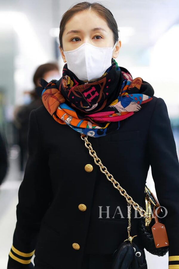 Hermes Cashmere Multicolor in Black Scarf 200cm/79in 