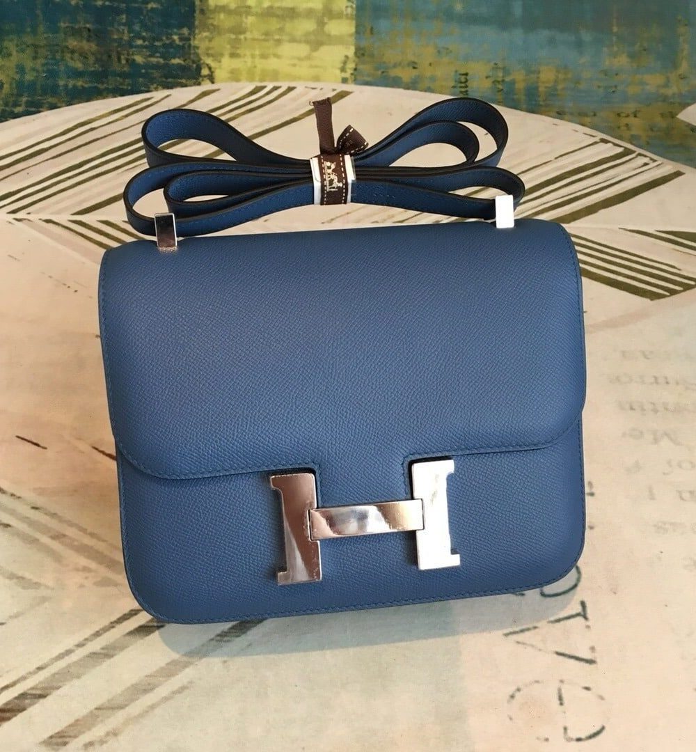 1:1 Replica Hermes Constance 18 Epsom Navy Blue For Women Silver Toned Hardware, Women’s Handbags, Shoulder Bags 7.1in/18cm