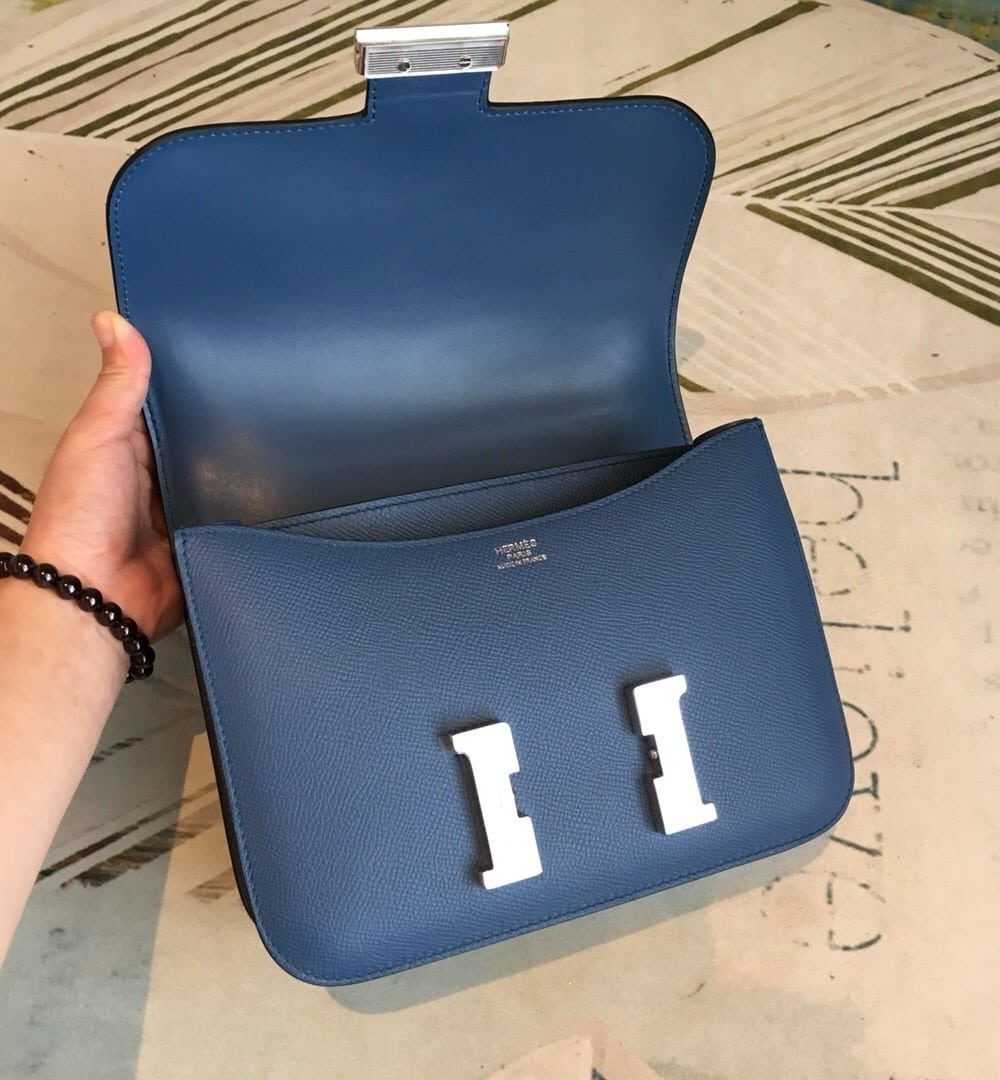 1:1 Replica Hermes Constance 18 Epsom Navy Blue For Women Silver Toned Hardware, Women’s Handbags, Shoulder Bags 7.1in/18cm