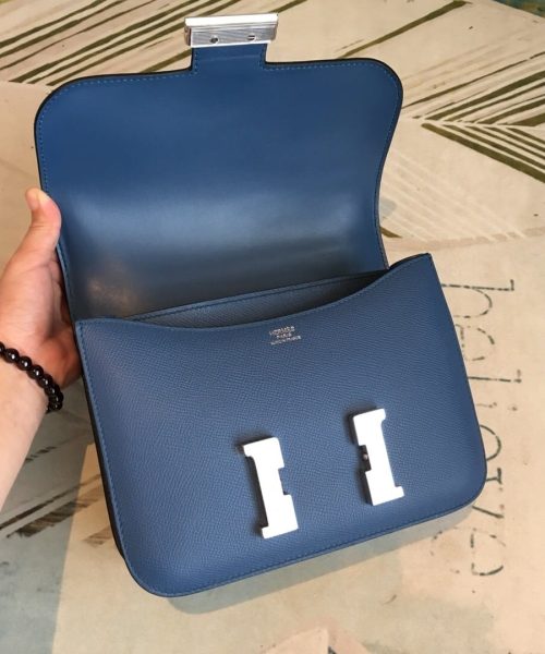 1:1 Replica Hermes Constance 18 Epsom Navy Blue For Women Silver Toned Hardware, Women’s Handbags, Shoulder Bags 7.1in/18cm